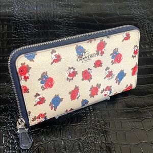 Coach Cream Wallet with Red and Blue Floral Pattern